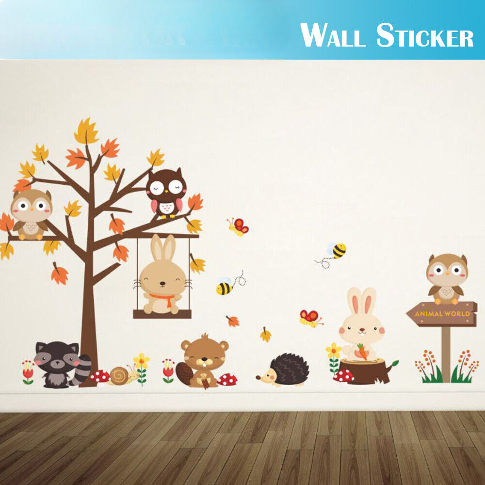 Owl Rabbit Tree Kids Wall Stickers Removable Art Vinyl DIY Decal Gift Bedroom