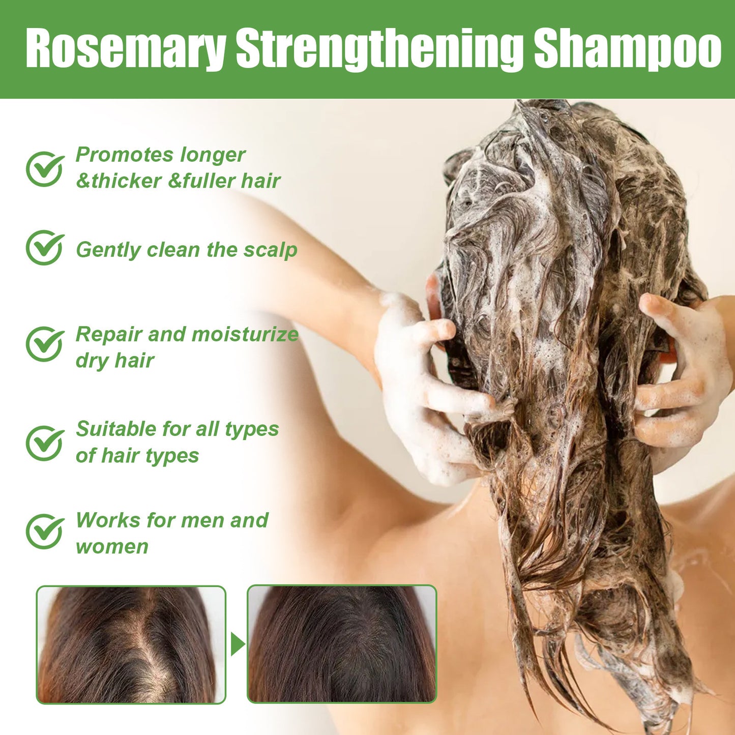 Rosemary Hair Growth Shampoo Thick Anti Loss Damage Scalp Natural Moisturizing