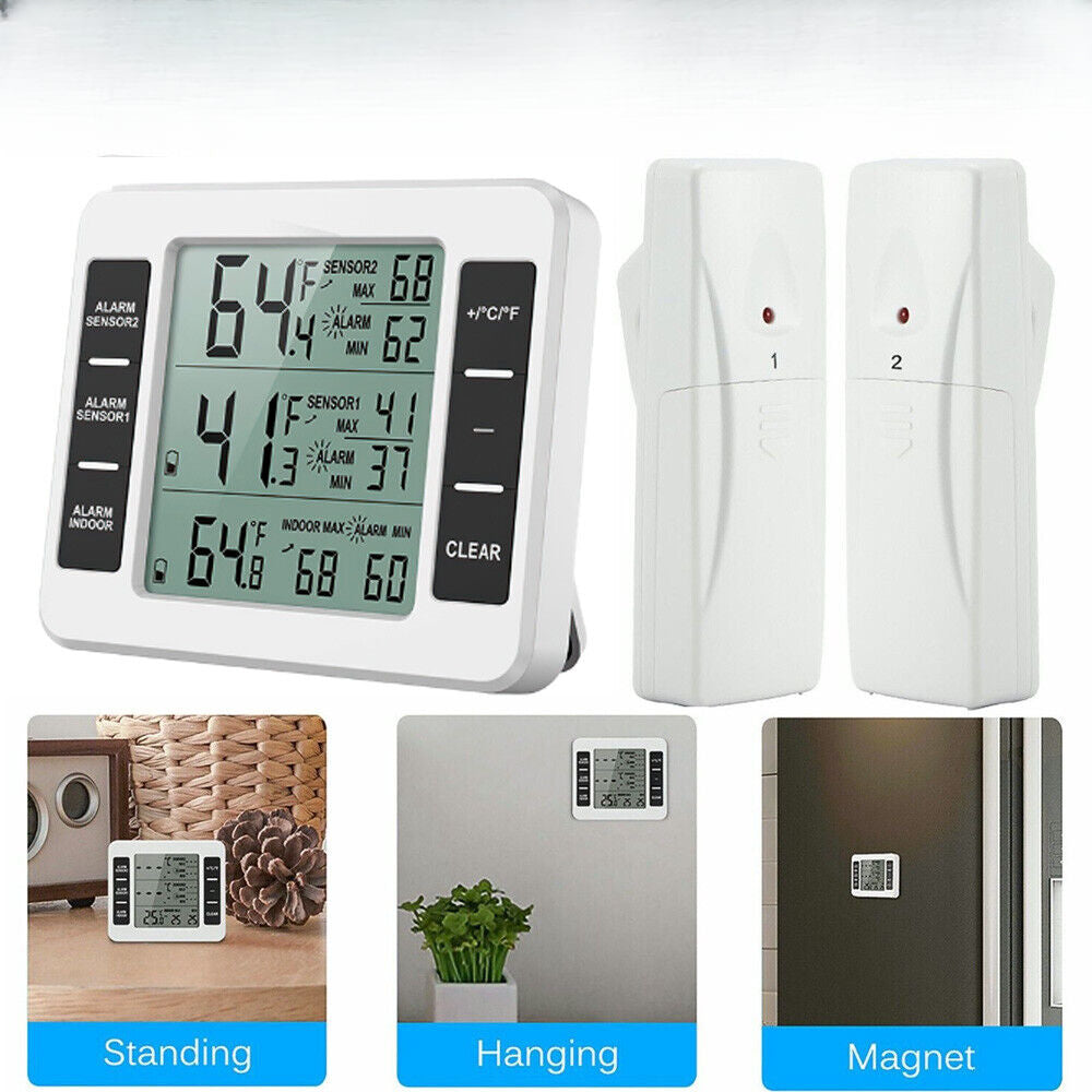 Wireless Digital Fridge Thermometer Freezer Alarm Gauge Monitor Sensors Outdoor