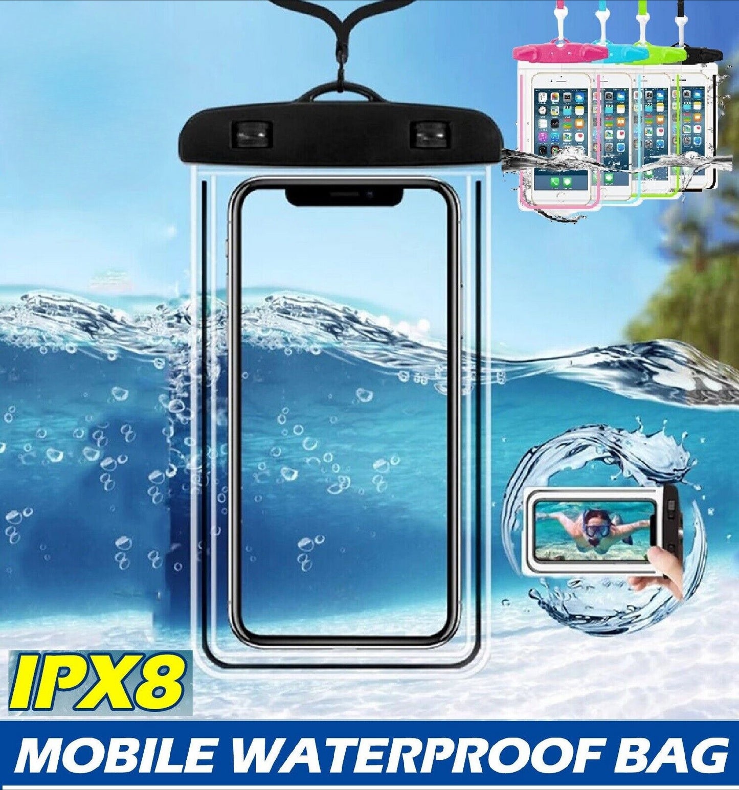 2pcs Universal Waterproof Case Bag IPX8 Floating Phone Pouch Case Dry Bag Underwater