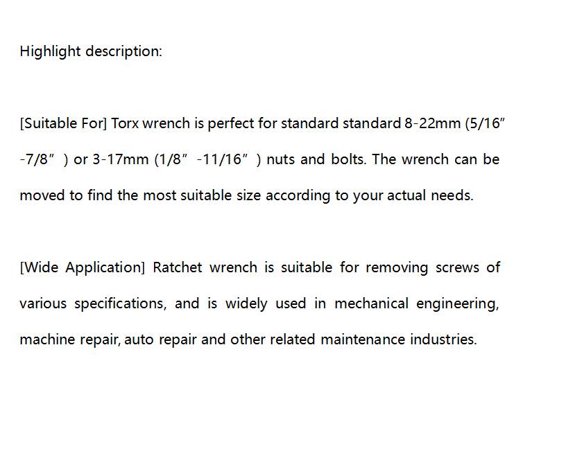 4Pcs Multifunctional Wrench Set Double-head Torx Wrench 5/16inch-7/8inch