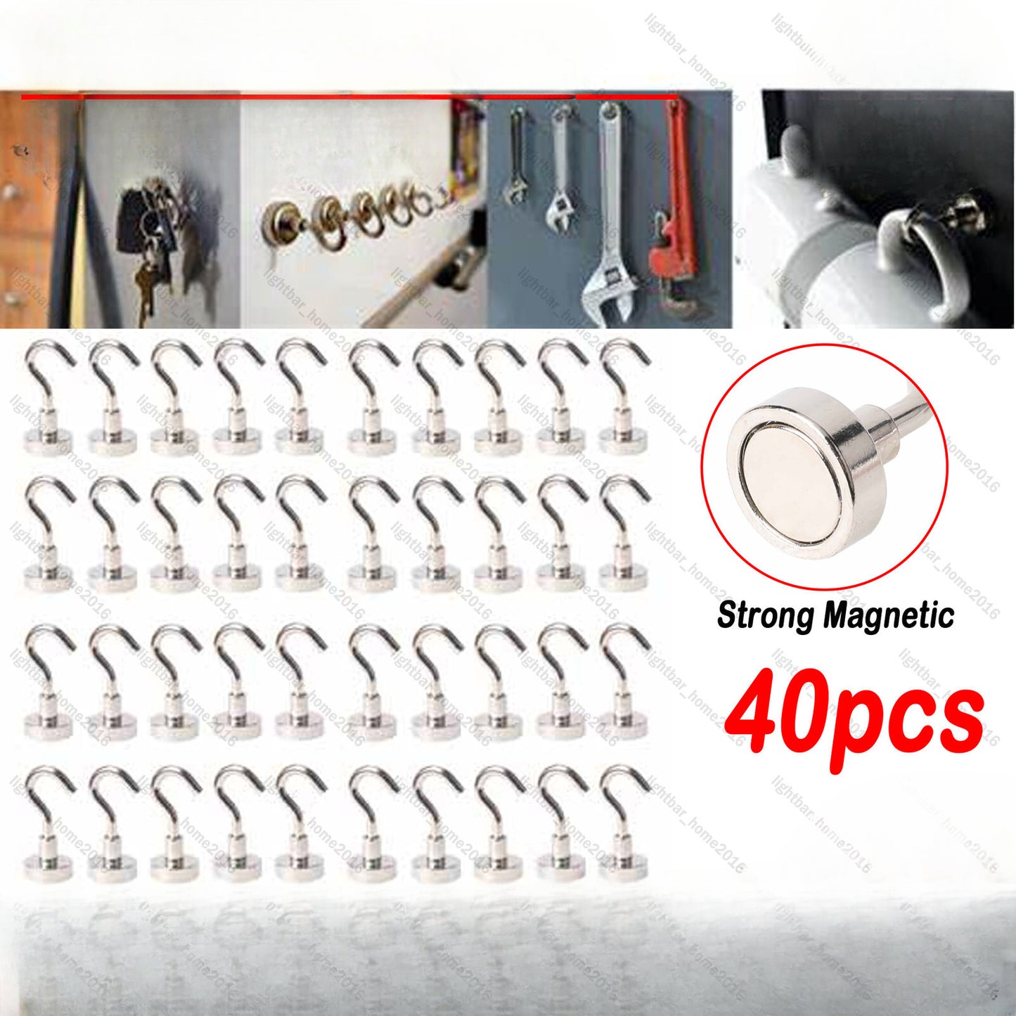 40PCS Super Strong Magnetic Hooks Rare Earth Neodymium N38 UP TO 8KG