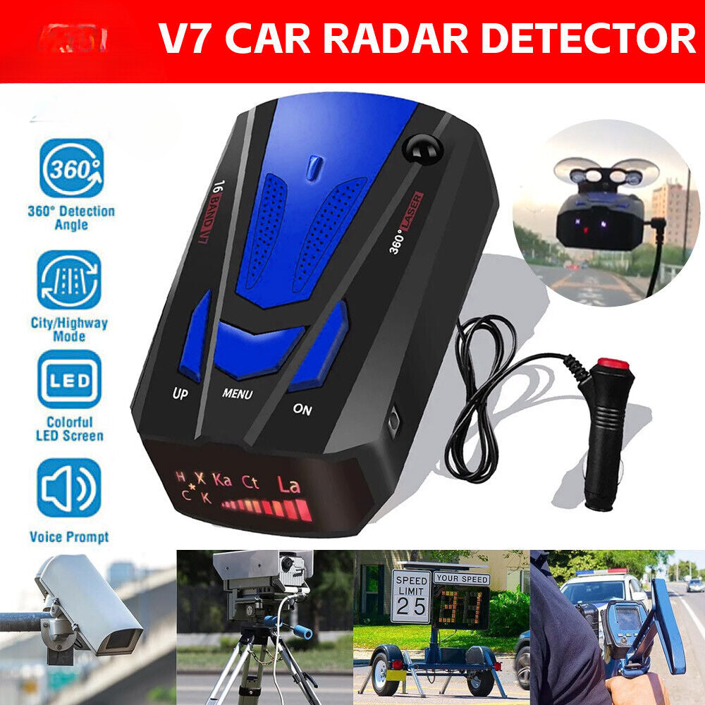 360° Radar Detectors Car Speed Laser GPS Voice Alert Camera Warning Speedometer