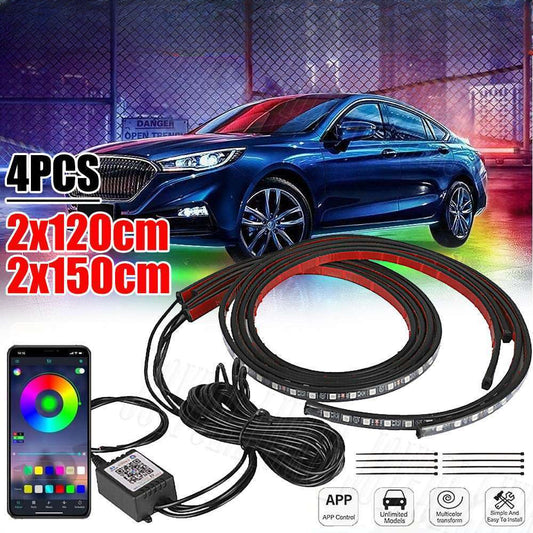 4PCS 120+150 RGB Under Car Neon Light Tube Glow Underglow Underbody LED Strip Lights