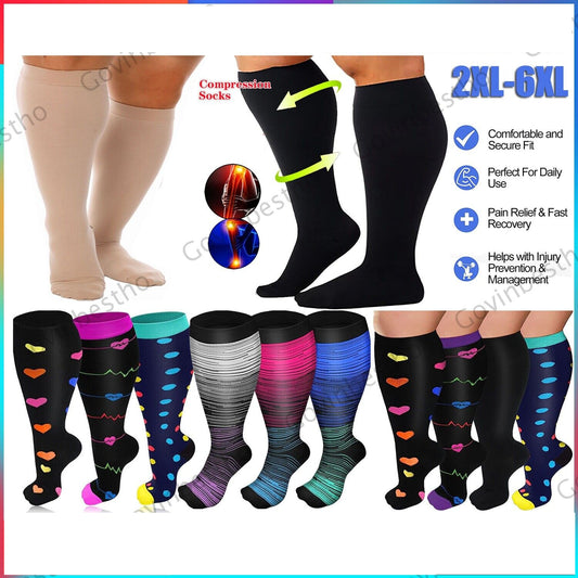 2XL-6XL Plus Size Compression Socks 20-30mmhg Extra Wide Calf Knee High Stocking