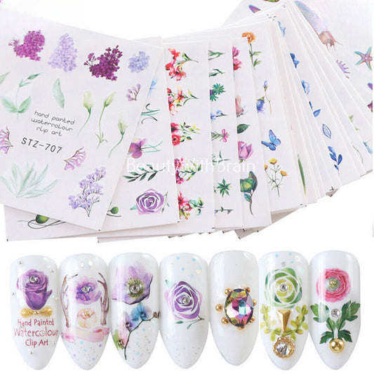 Flower Nail Art Transfer Water Decals Stickers (24 Sheet)