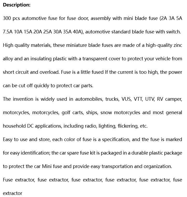 300PCS Car Blade Fuses Assortment Assorted Kit Blade Set Auto Truck Automotive