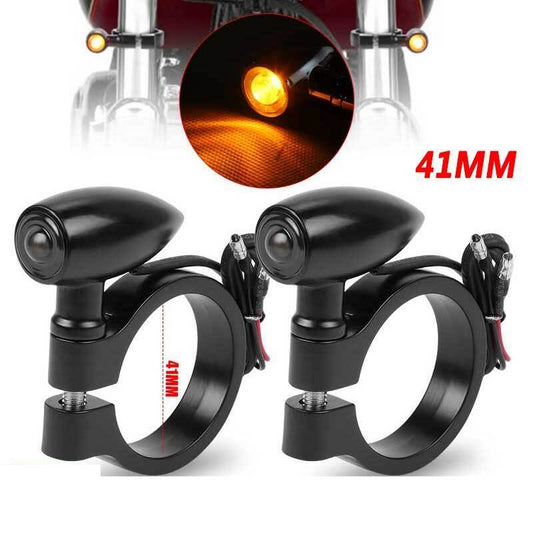 2x Motorcycle Amber LED Turn Signal Indicators Light for 41mm Fork Tube Clamp