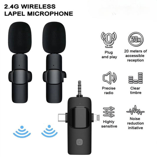 3 in 1 Dual Wireless Lapel Microphone Micro Telephone For Android Iphone Camera