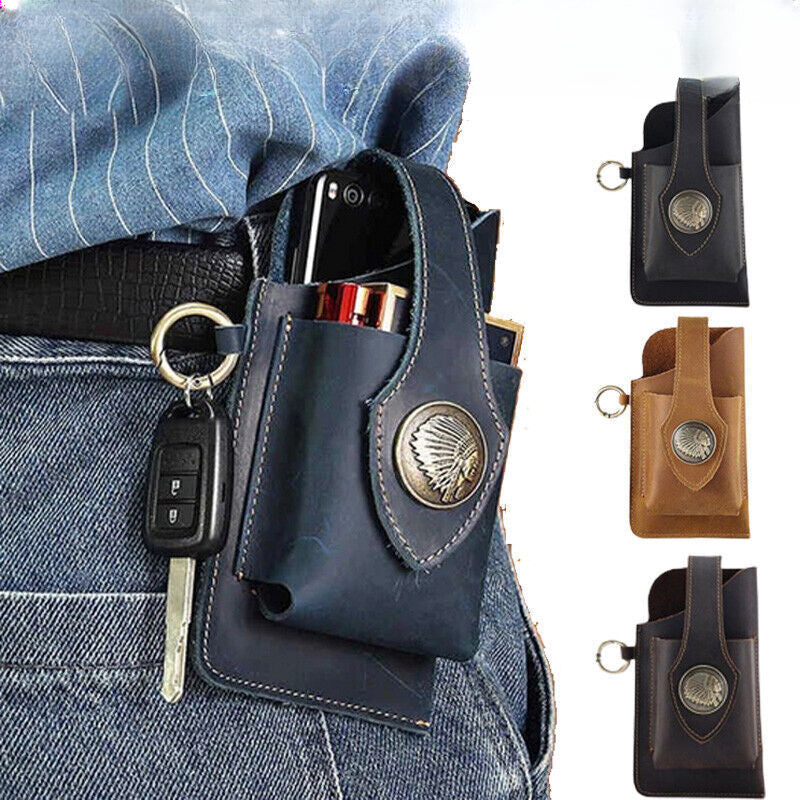 Men Retro Leather Waist Bag Mobile Phone Holder Belt Pack Pouch Holster Wallet