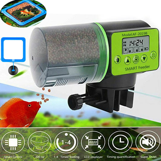 2pcs Automatic Fish Food Feeder Auto LCD Dispenser Feeding Timer Aquarium Tank Pond