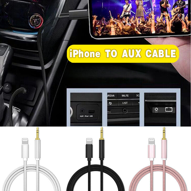 For iPhone to 3.5mm Aux Audio Adapter Cable Cord Jack iPhone 12 11 Pro 8 7 Plus