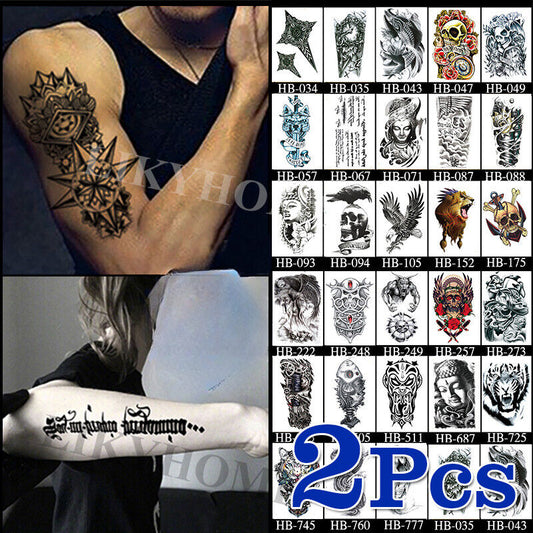 2Pcs Temporary Tattoo Sticker Waterproof Large Fake Tattoos Removable Body Art B