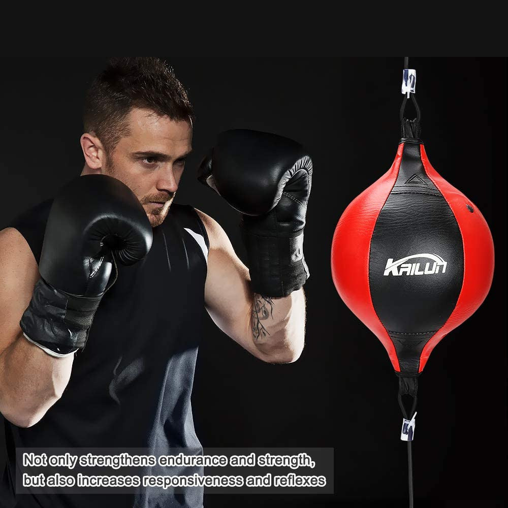 Speed Ball Boxing Floor to Ceiling PU Double End Punching Training Bag Black Red