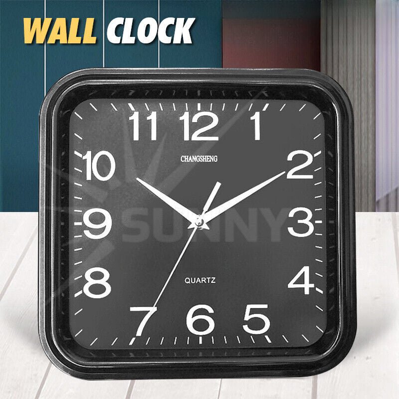 Wall Clock Square Quartz Silent Non-Ticking Battery Operated 12 Inch Home Decor