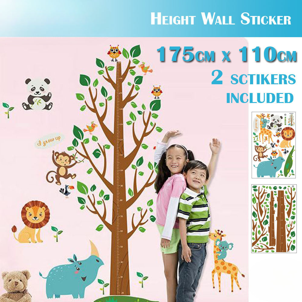 2pcs Wall Stickers Removable Rhinoceros Lion Height Kids Nursery Decal Growth Chart