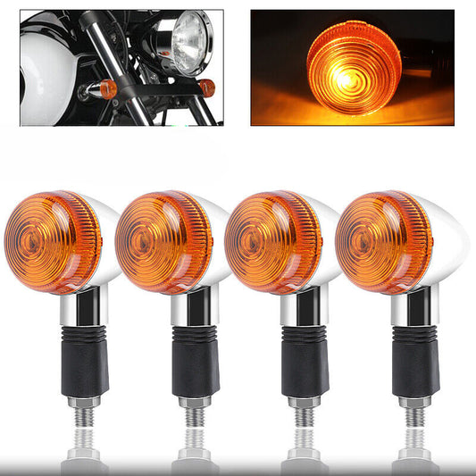 4x Universal Bullet Motorcycle Turn Signal Amber Indicators Lamp Blinkers Chrome