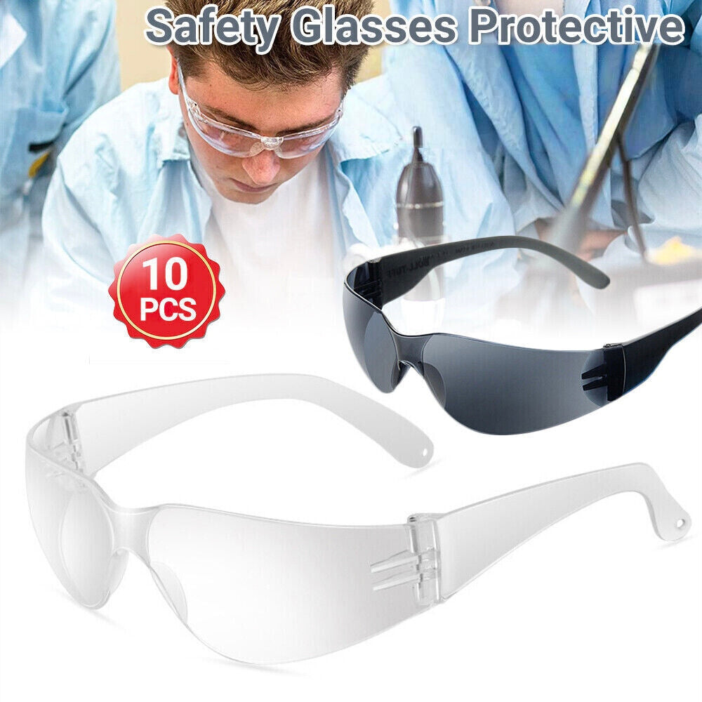 10pcs Clear Safety Glasses Protective Eyewear for Men Women Eye Protection