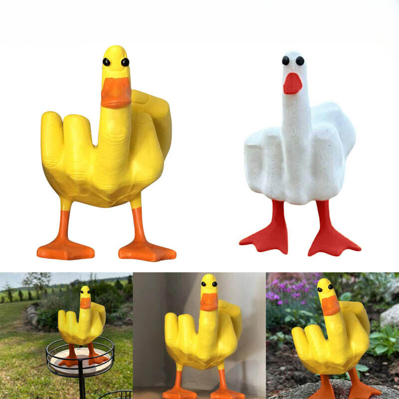 3D Funny Little Duck Resin Figurine Ornament Decor Cute Middle Finger Duck Craft