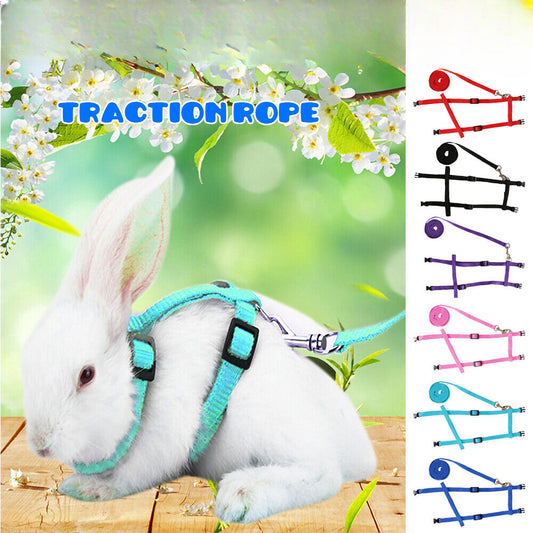 Running Walking Pet Rabbit Soft Harness Leash Adjustable Bunny Traction Rope