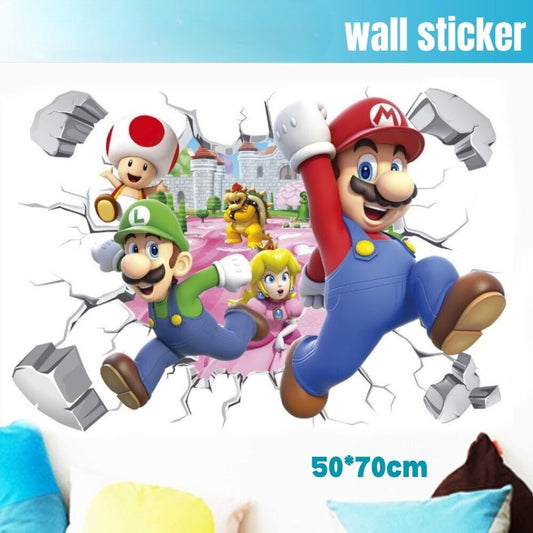 3D Wall Stickers Removable Super Mario Bros Game Kids Broken Wall Bedroom Decor