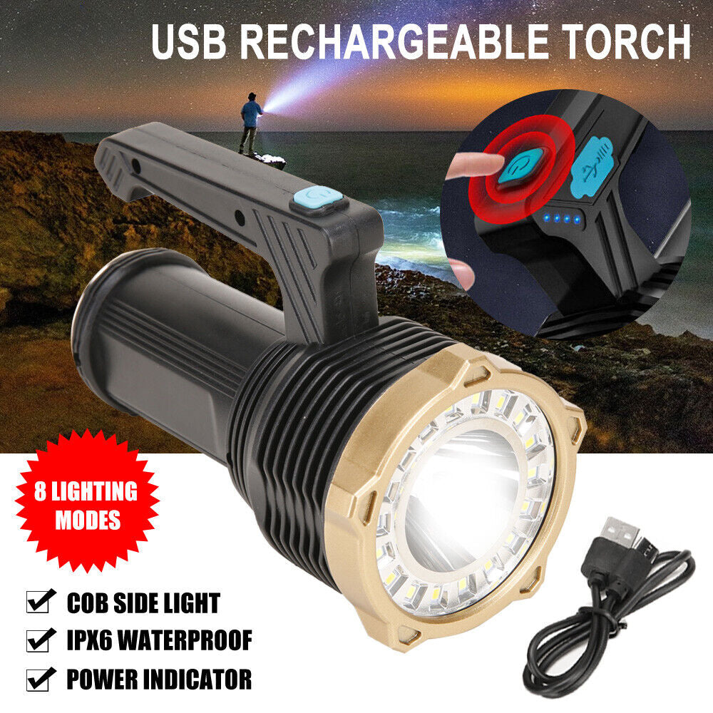 LED Flashlight Super Bright Torch Searchlight 12000LM USB Rechargeable Lamps