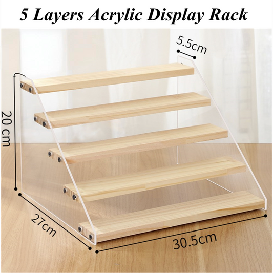 Wood Acrylic Display Stand Ladder Showcase Shelf Makeup Perfume Toy Rack Holder