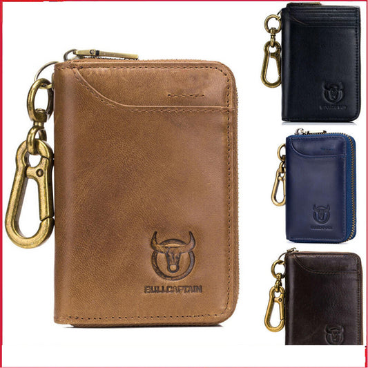 Genuine Leather Key Case RFID Blocking Card Holder Coin Purse Keychain Wallet