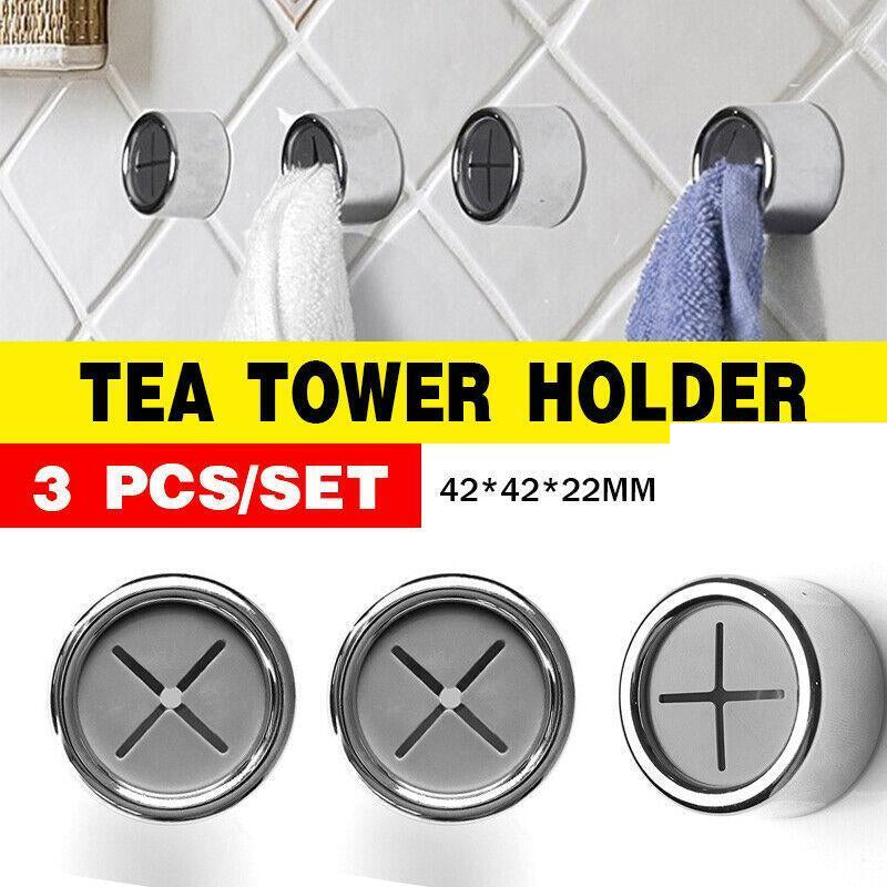 3PCS Tea Towel Holder Grip Hook Cloth Kitchen Chrome Push In Clip Self Adhesive