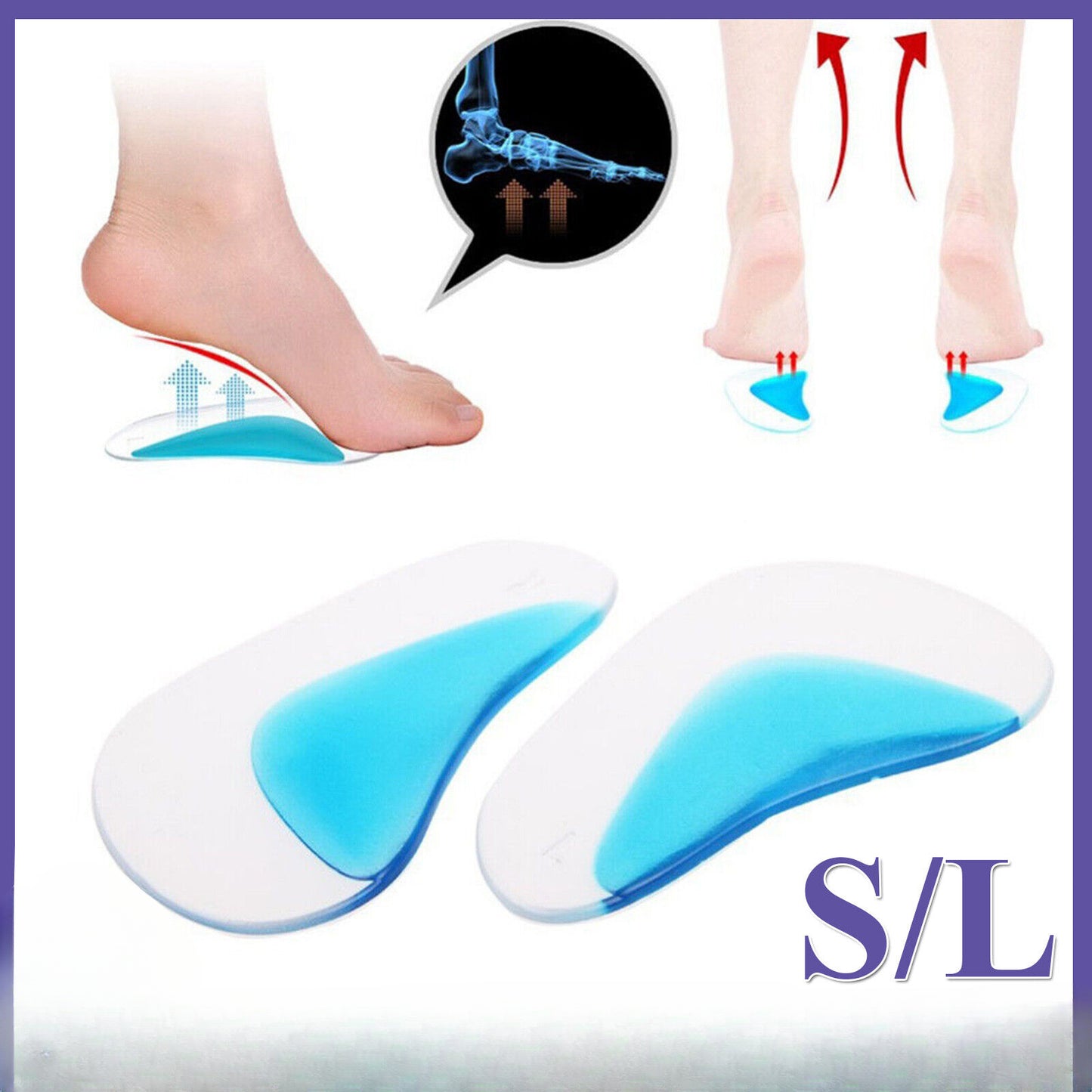 3xFlat Feet Unisex Gel Arch Support orthotic Shoe insole Pad Foot Pain Cushion