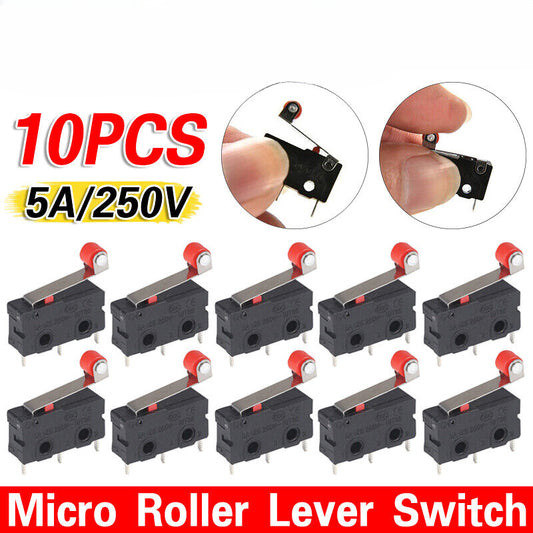 10Pcs Micro Roller Lever Arm Open Close Limit Switch KW12-3 PCB Microswitch