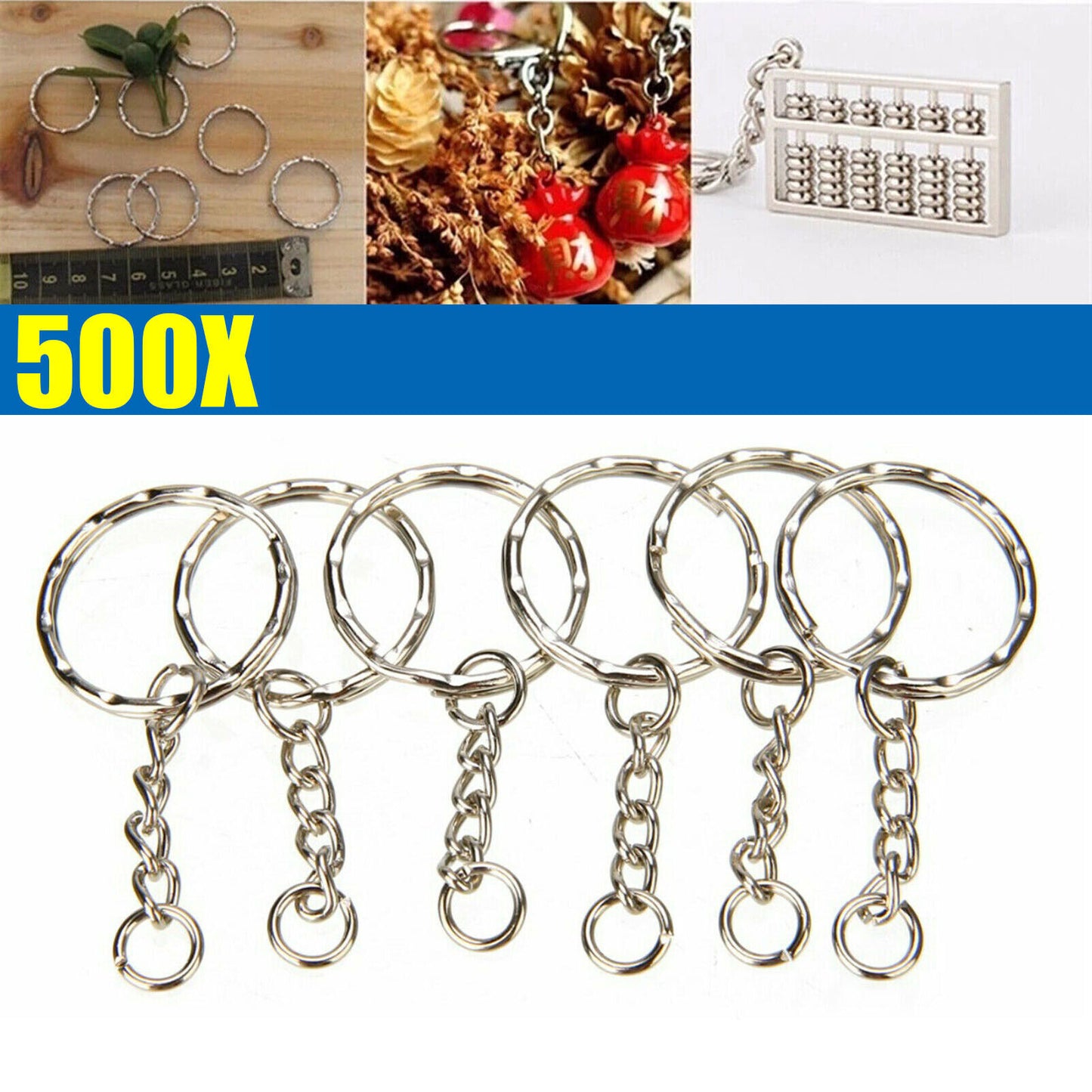 500Pcs Bulk Split Metal Key Rings Keyring Blanks With Link Chains For DIY Craft