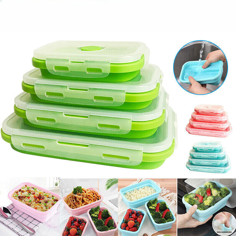 4 Sizes Collapsible Bento Box Kit Silicone Food Containers Microwave Lunch Box