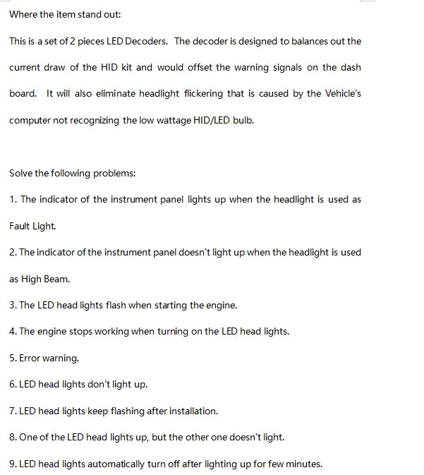 H7 LED Headlight EMC Resistor Canceler Decoder Warning Error Canbus Wiring Kit