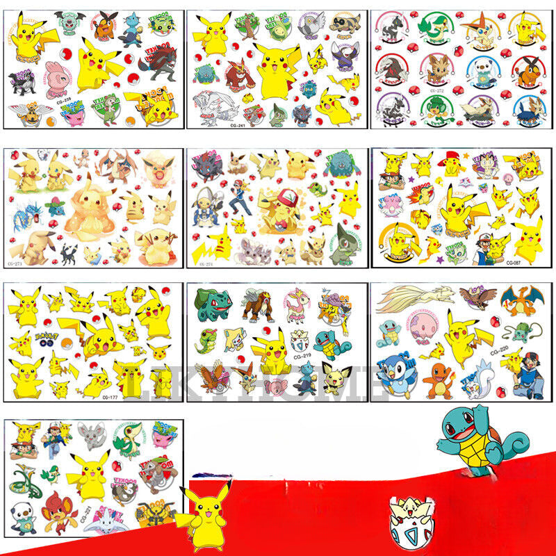 Pikachu Pokemon Tattoo Sticker Kids Temporary Supplies Lolly Loot Bag Body Art