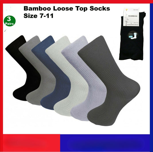 3 pairs BAMBOO LOOSE TOP SOCKS SIZE 7-11 Medical Diabetic Comfort Loosetop Mens Womens