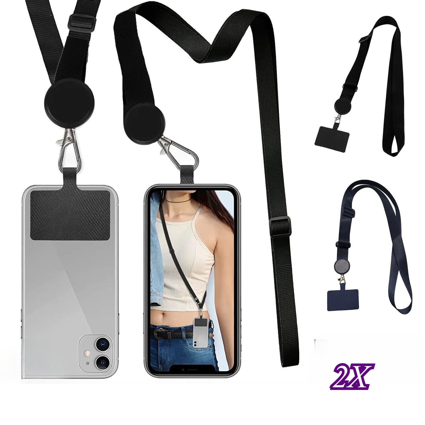 2X Universal Mobile Phone Lanyard Crossbody Hanging Neck Strap Patch Cord Rope