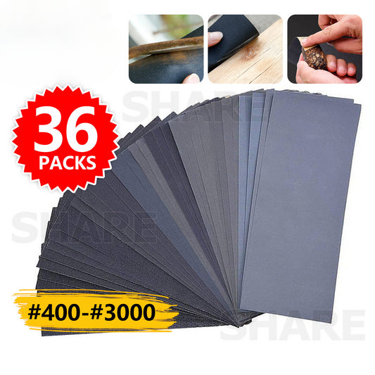 36x Sandpaper Wet Dry Sanding Sheet 400 600 800 1000 1200 1500 2000 3000 Grit