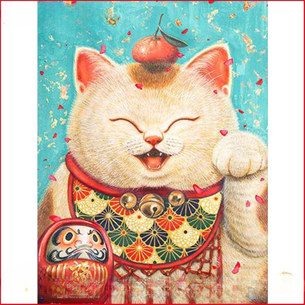 Diamond Painting Kit Fat Lucky Cat 5D Full Round Resin Rhinestone Art Picture