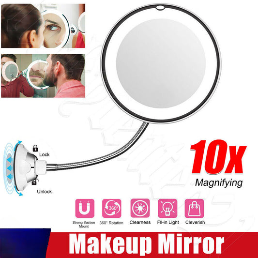 10X Magnifying Makeup Mirror 360° Flexible Illuminated Bendable Neck LED Light