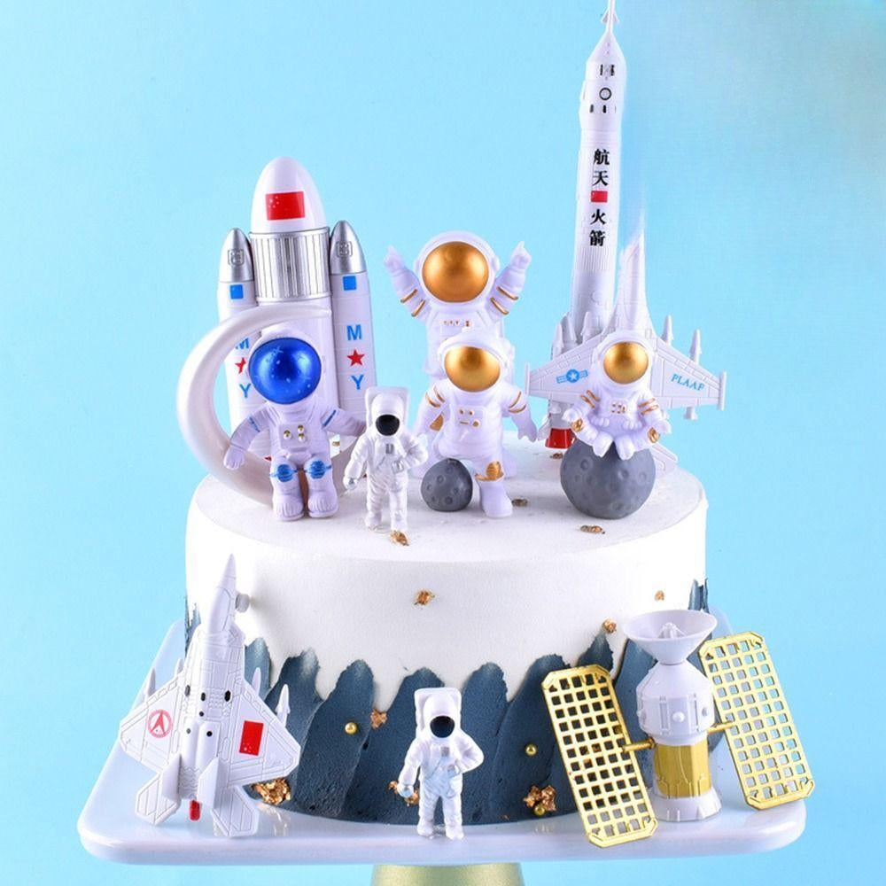 3pcs Party Decoration Space Shuttle Cake Toppers Astronaut Figurine Miniature Rocket