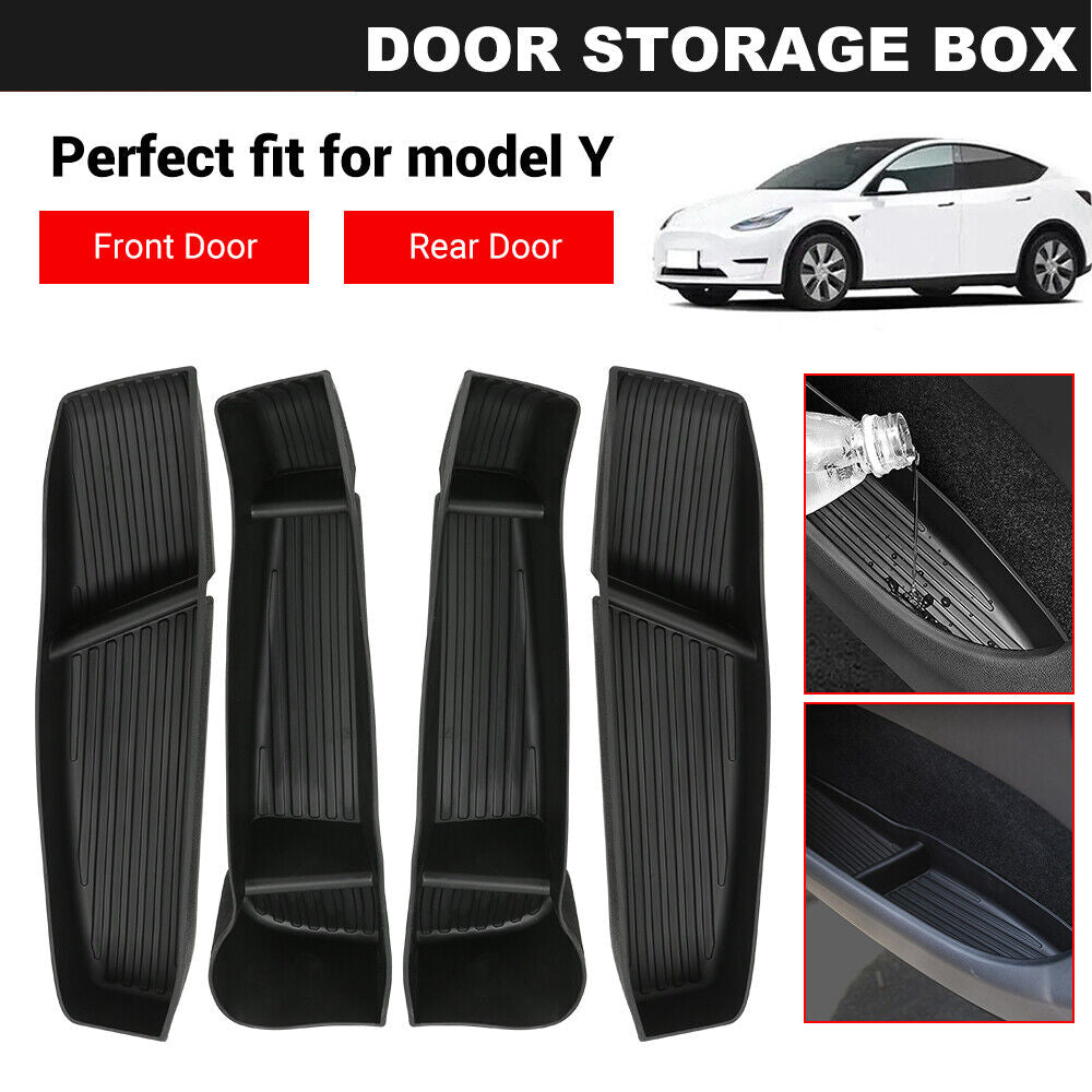 4PCS Door Side Storage Box Tray Organizer Part for Tesla Model Y Front & Rear