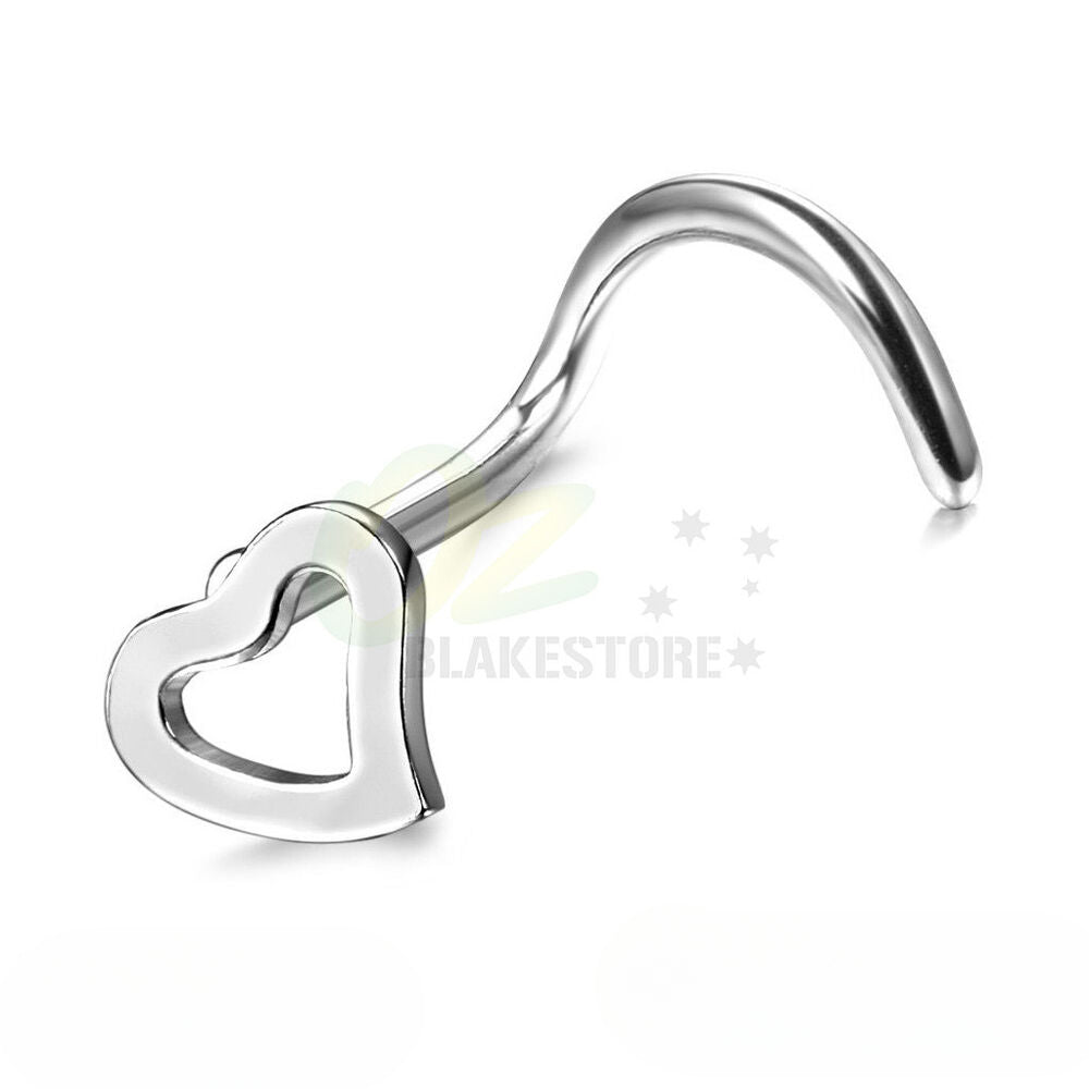 3pcs Nose Piercing Stud Ring Heart Surgical Steel Spiral Tail Body Jewellery