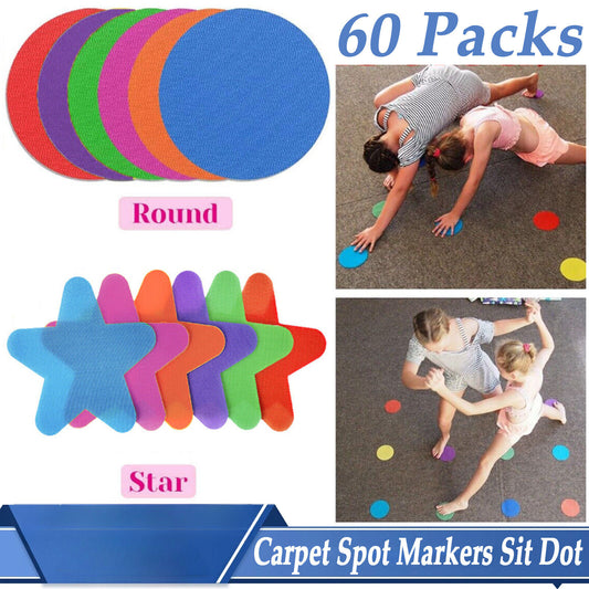 60x Carpet Spot Markers Sit Dot Circle Spots Classroom Sport Teach Tool Game