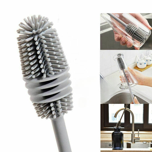 Long Handle Silicone Bottle Brush Flexible Scrubbing Cleaner Cup Washing Brush