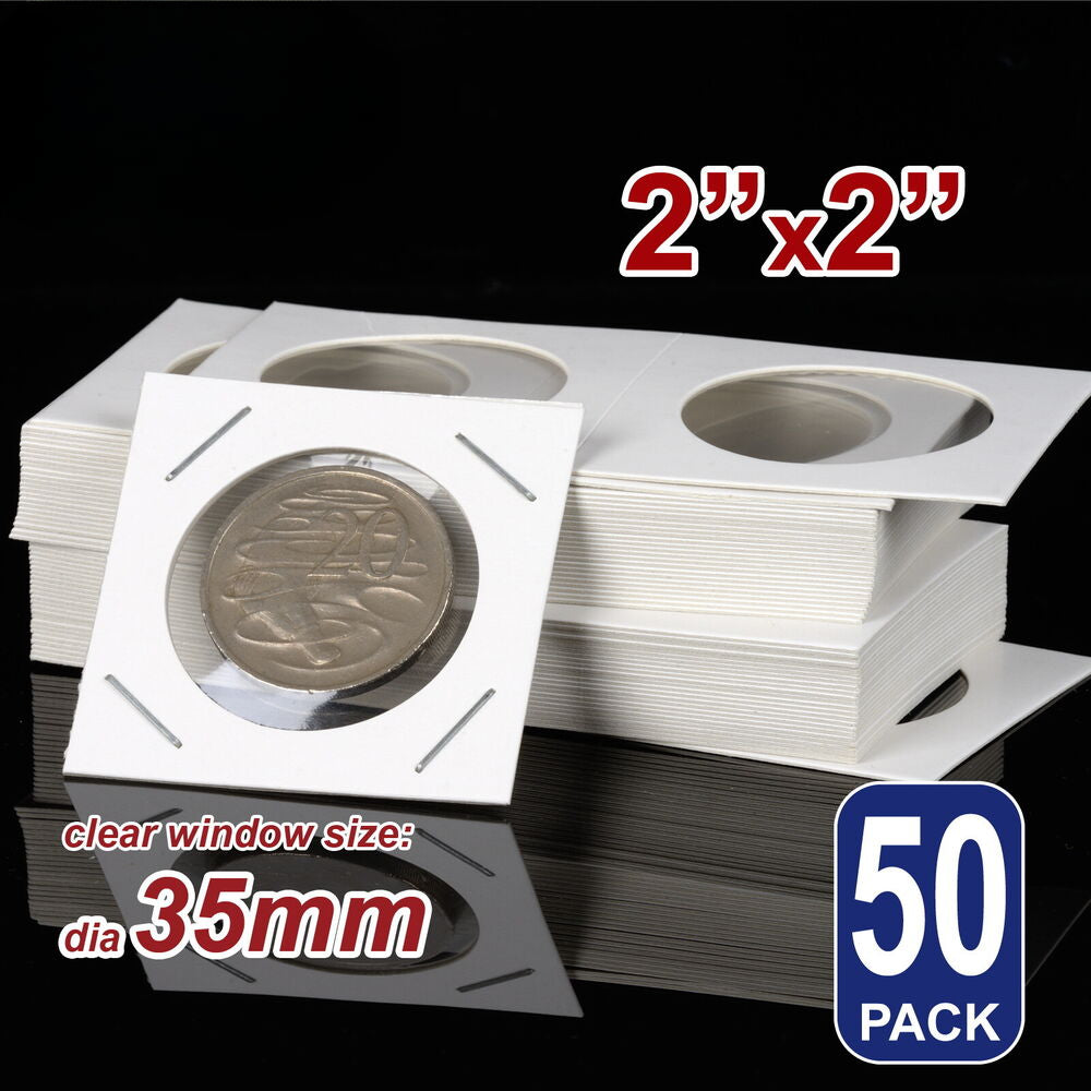 50X 35mm Staple Coin Holder 2" Display Clear Window Storage Protect Penny Cent