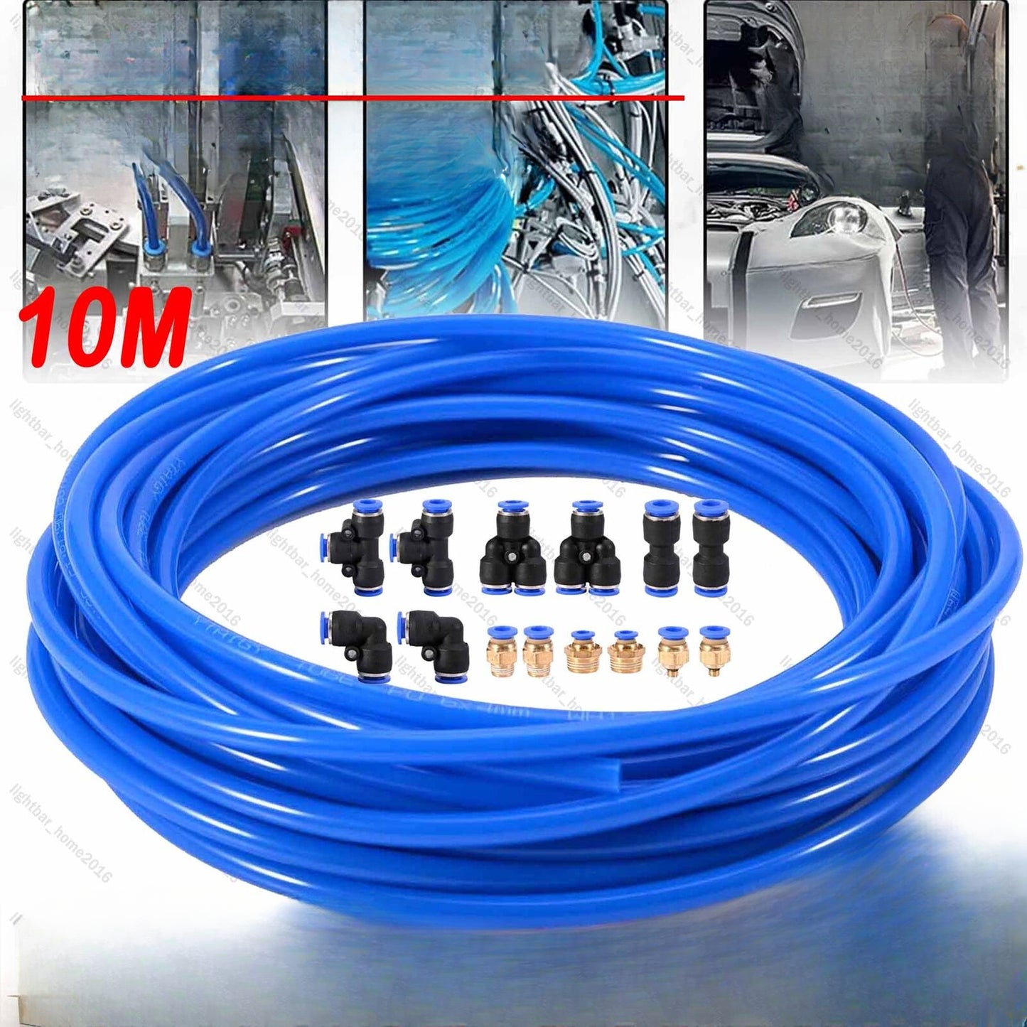 10M 6mm OD 4mm ID PU Air Hose Pipe Tube Blue with Connect Fitting Kit