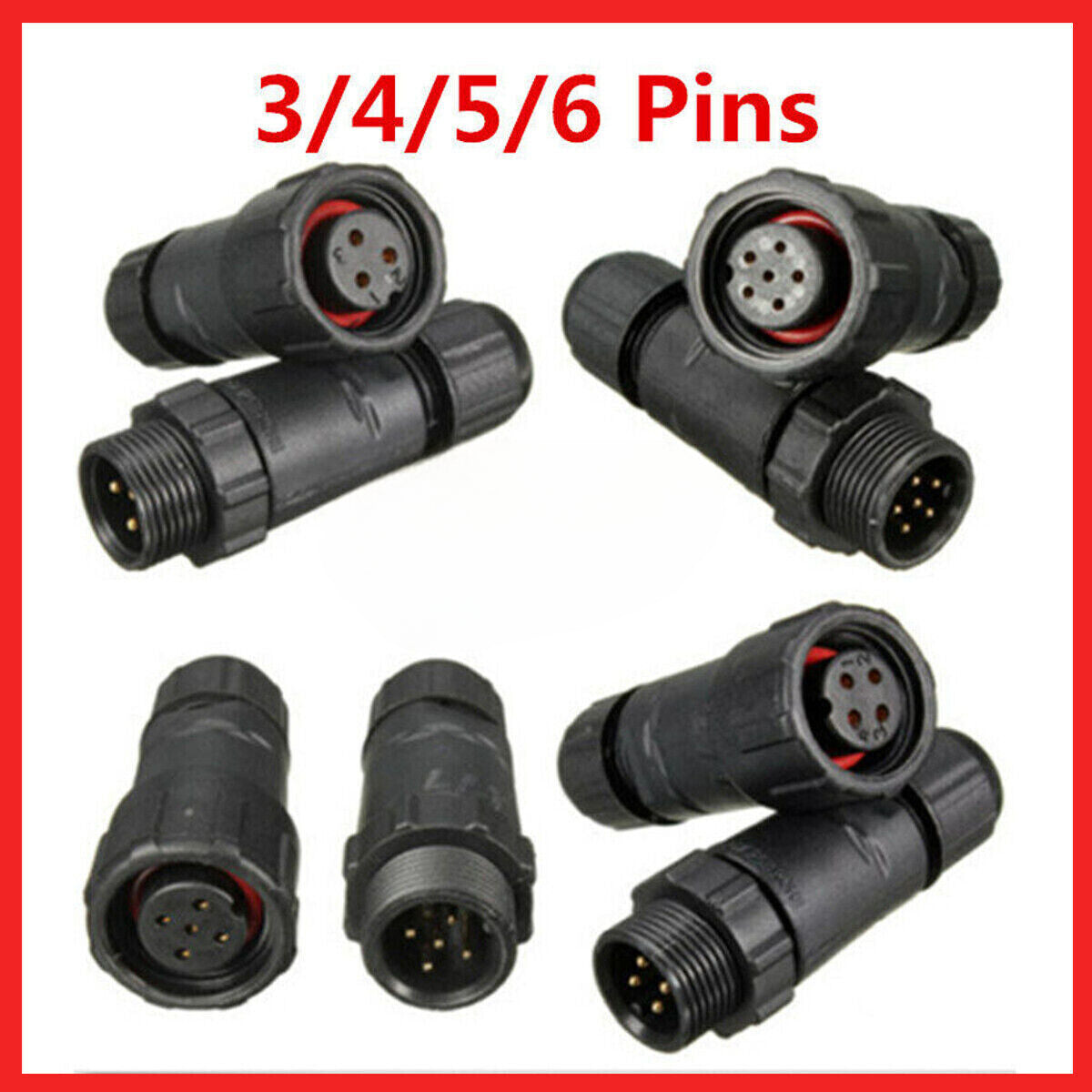 IP68 3/4/5/6 Pins Electrical Cable Wire Connector Outdoor Plug Socket Waterproof