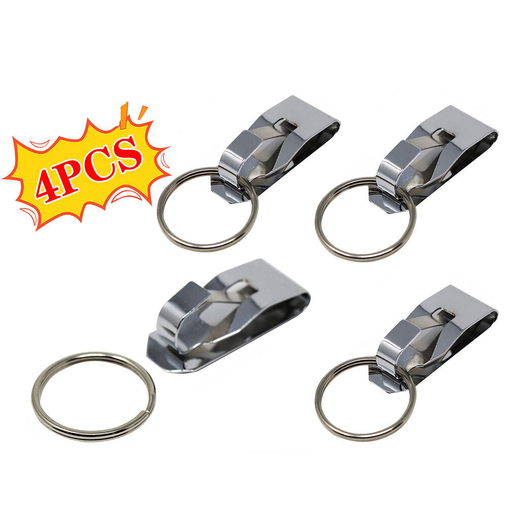 4PCS Quick Release Steel Keychain Metal Belt Clip Ring Classic Holder Key Silver