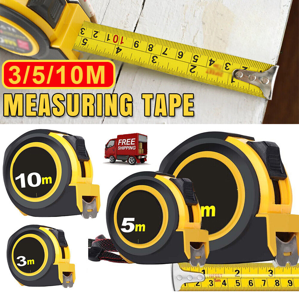 Measuring Rule Tool 10m Retractable Tape Measure 3-Way Lock Metric Rubber